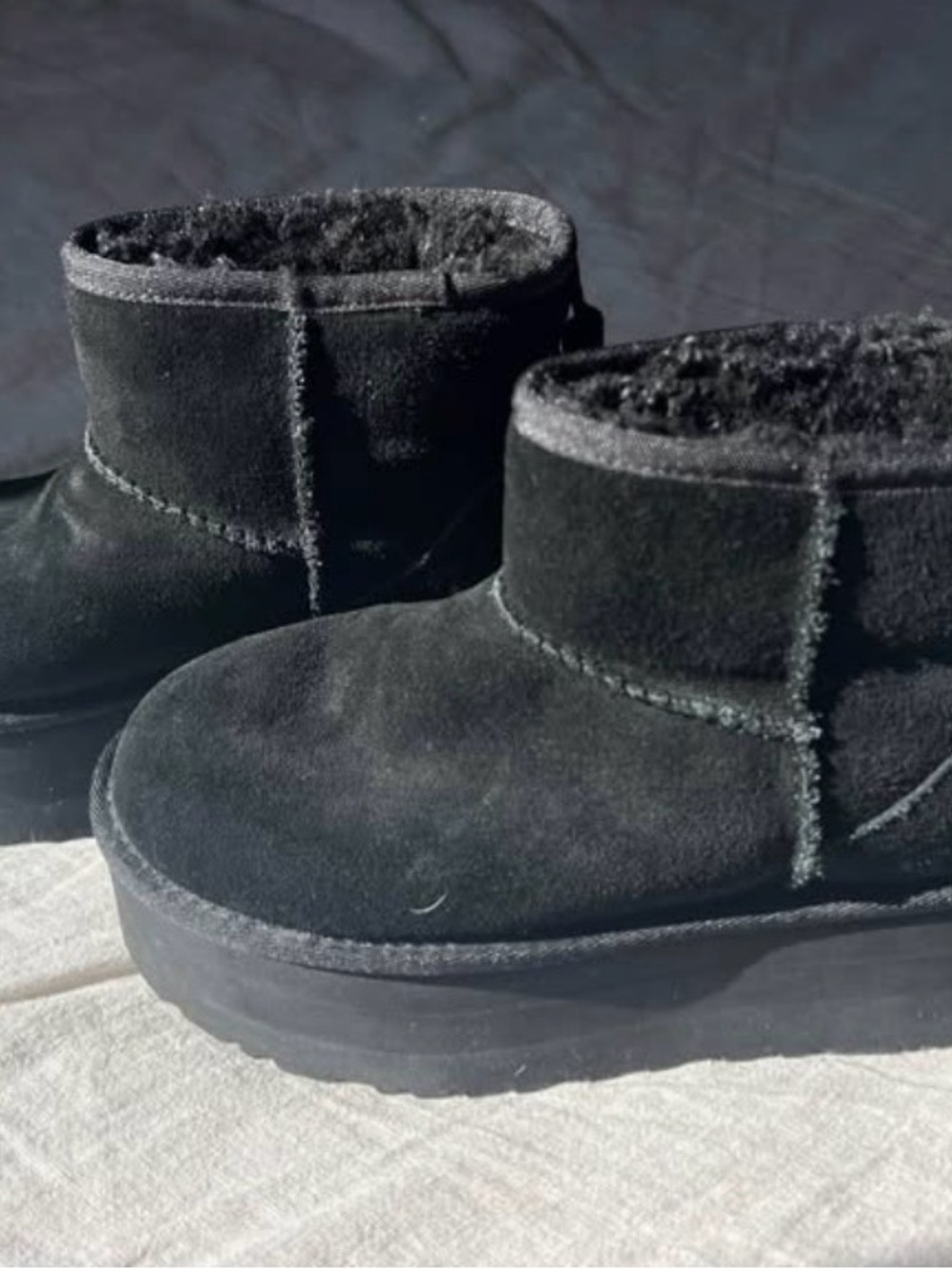 UGG Black Suede Short Platform Ankle Boots